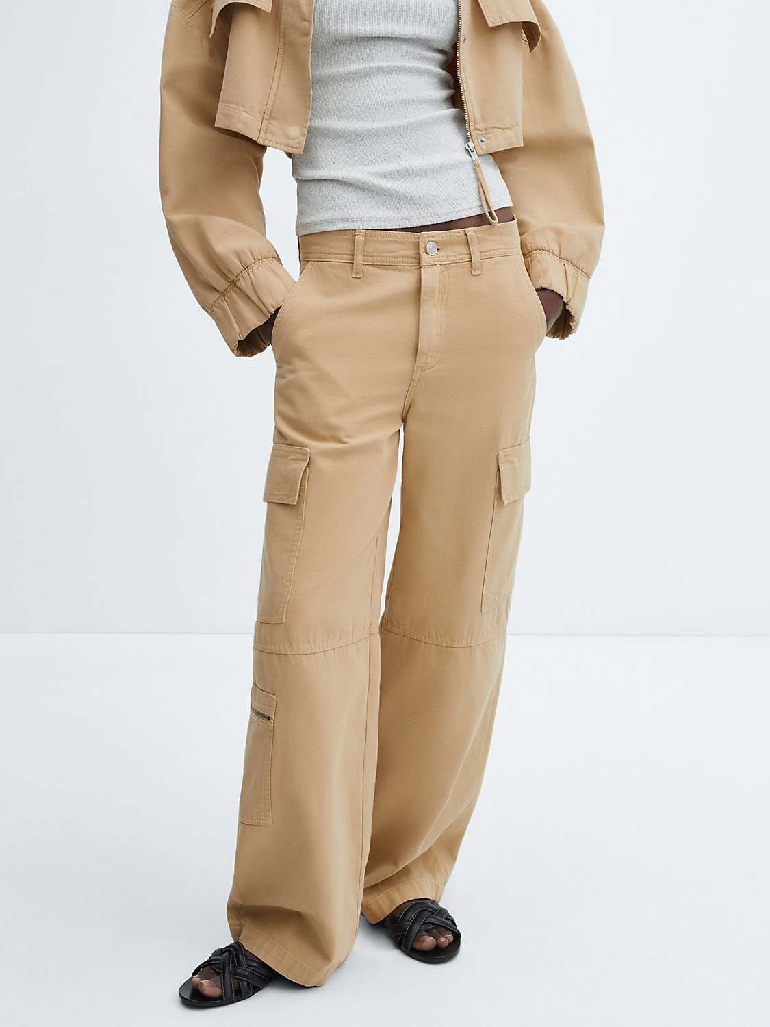 Buy Mango Danna Cotton Cargo Trousers, Medium Brown Online at johnlewis.com