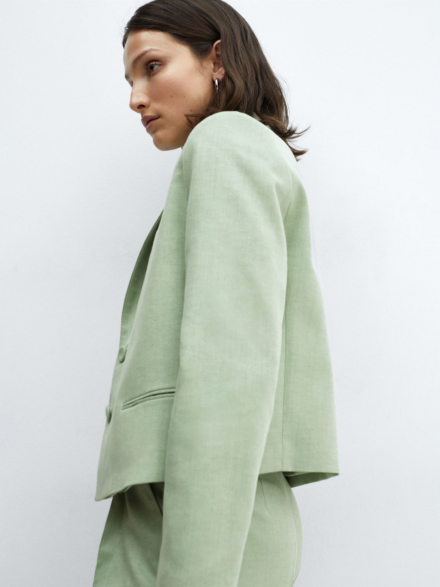 Buy Mango Sevilla Linen Blend Cropped Blazer, Green Online at johnlewis.com