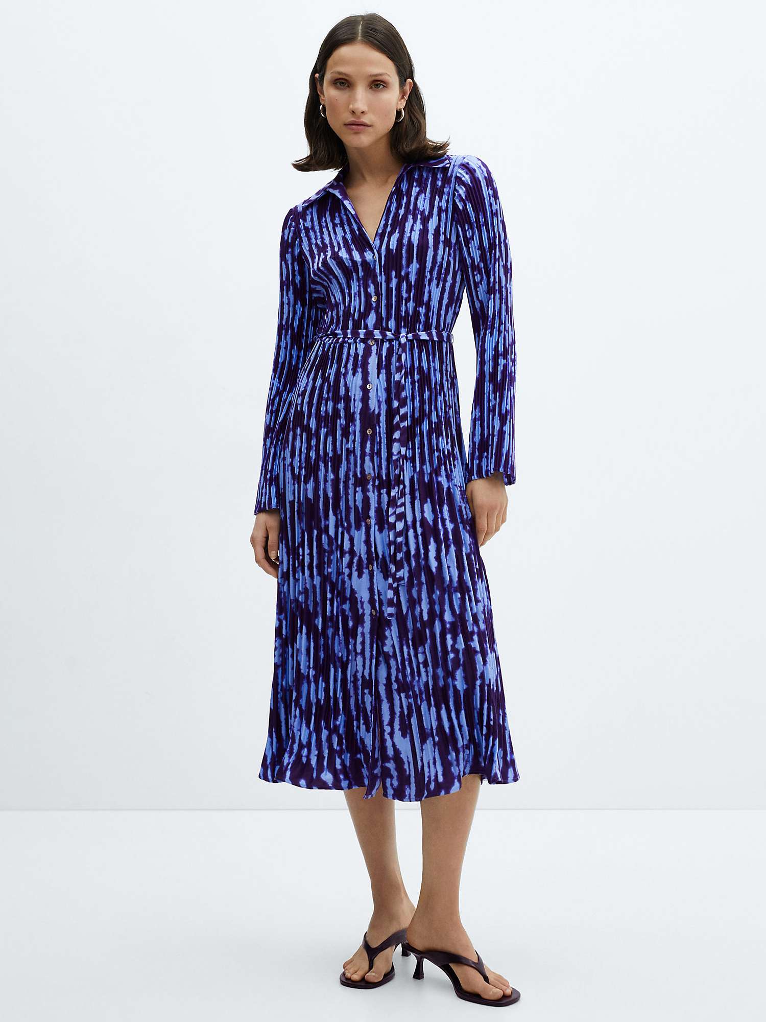 Buy Mango Thea Tie Dye Shirt Dress, Medium Blue Online at johnlewis.com
