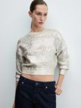 Mango Future Foil Effect Cropepd Jumper, Silver