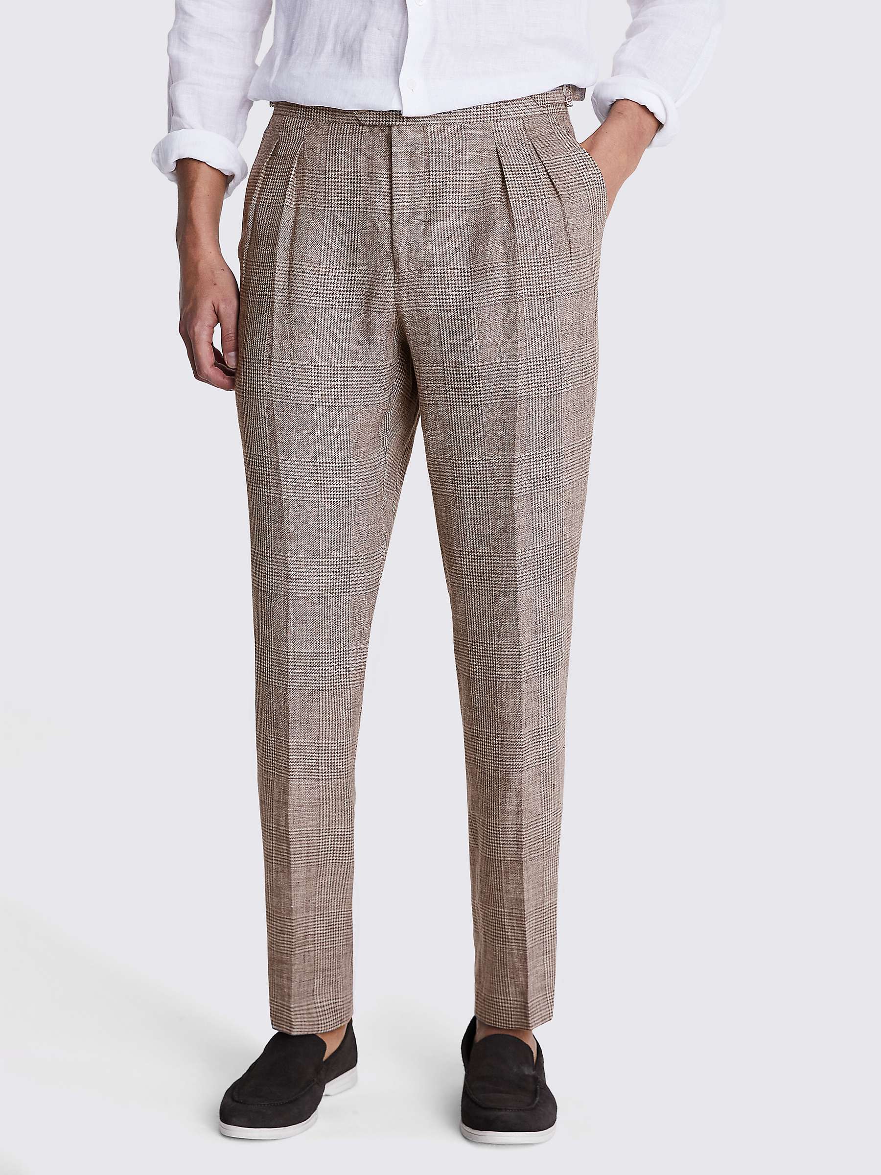 Buy Moss Slim Fit Check Linen Suit Trousers, Brown Online at johnlewis.com