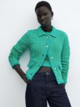 Mango Cocodril Polo Neck Tweed Cardigan, Green