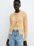 Mango Papallon Frayed Edge Tweed Cardigan, Yellow