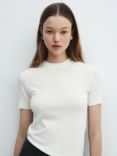 Mango Basic Short Sleeve Jumper, Light Beige