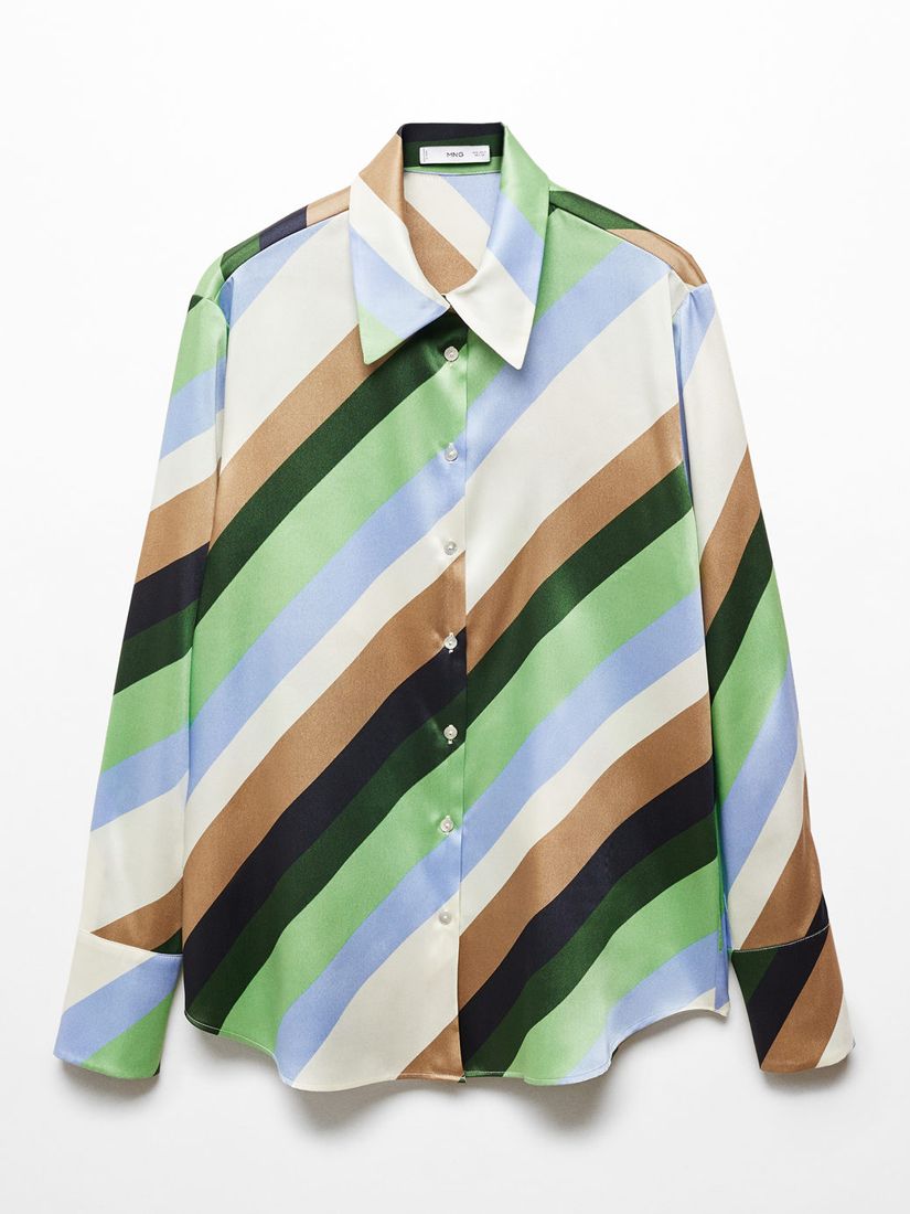 Mango Verdi Diagonal Stripe Satin Shirt, Multi at John Lewis & Partners