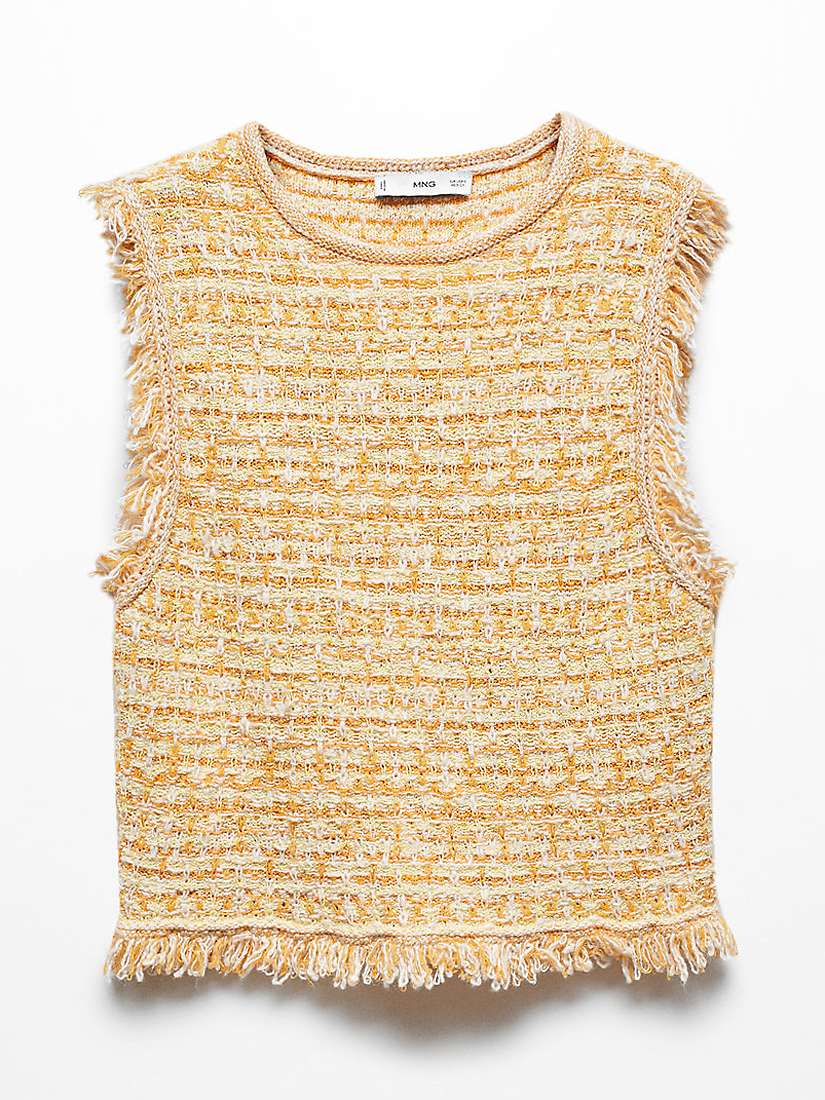 Buy Mango Papallon Frayed Edge Tweed Top, Yellow Online at johnlewis.com
