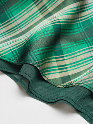 Mango Scot Satin Check Midi Skirt, Green