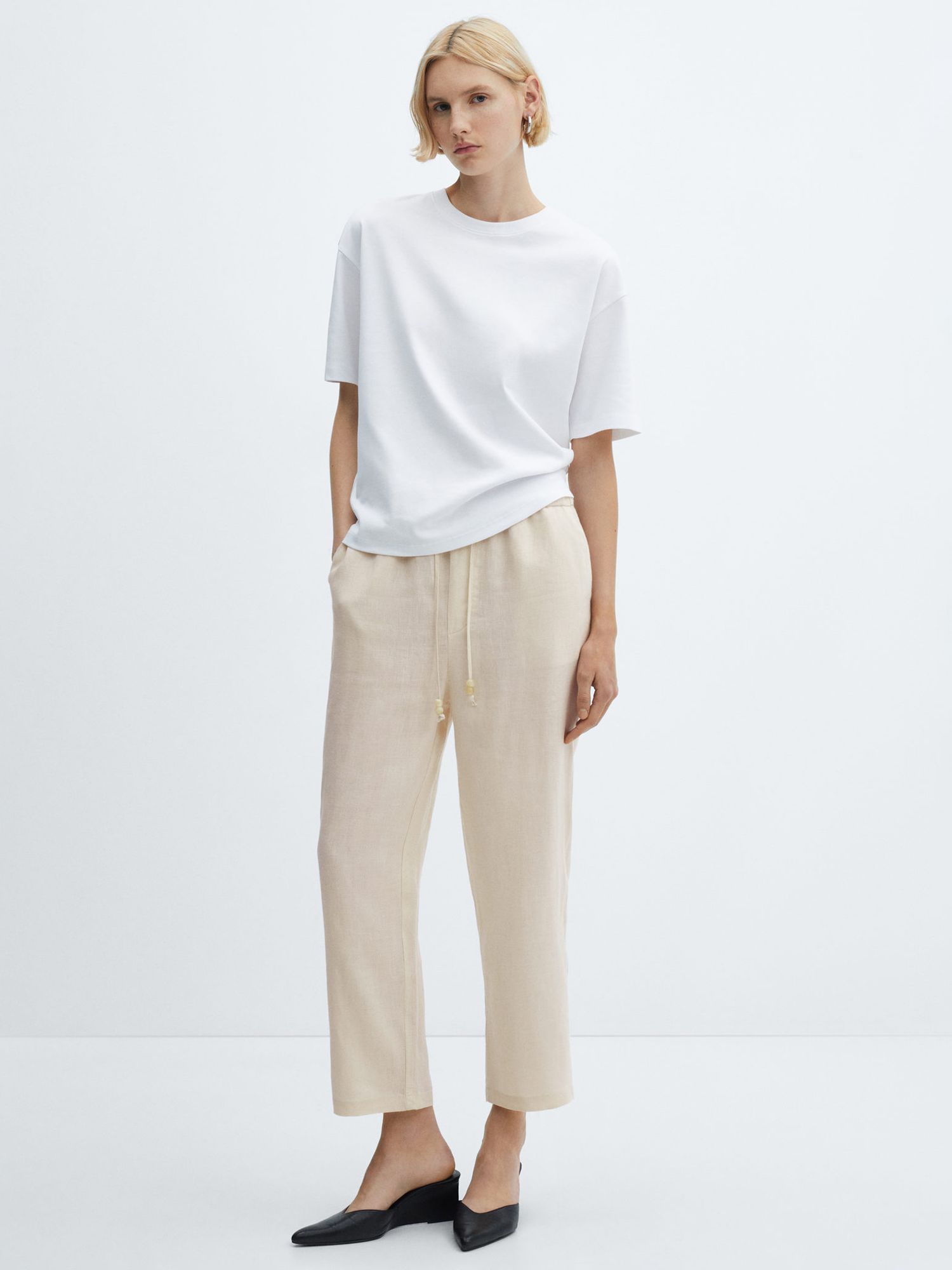 Mango Linen Cropped Trousers