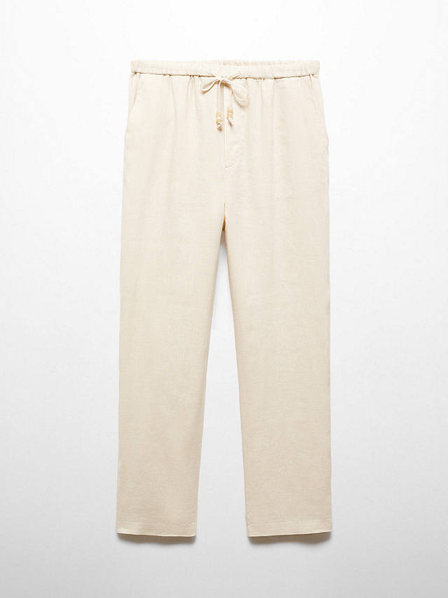 Mango Linen Cropped Trousers, Light Beige