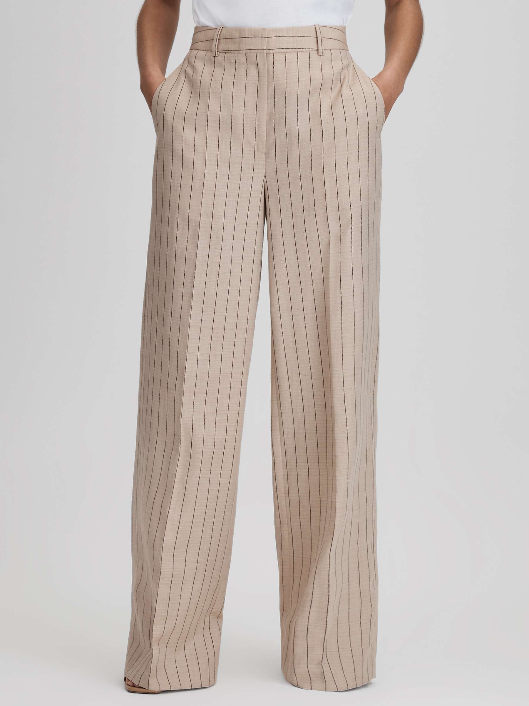 Buy Reiss Odette Wide Leg Pinstripe Trousers, Neutral Online at johnlewis.com