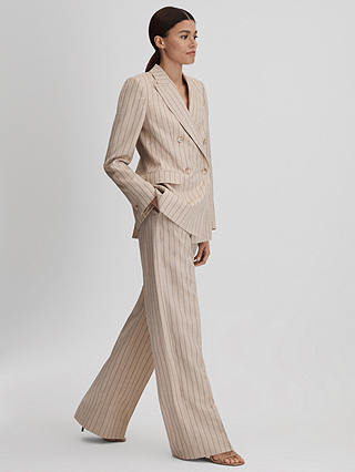 Reiss Odette Wide Leg Pinstripe Trousers, Neutral