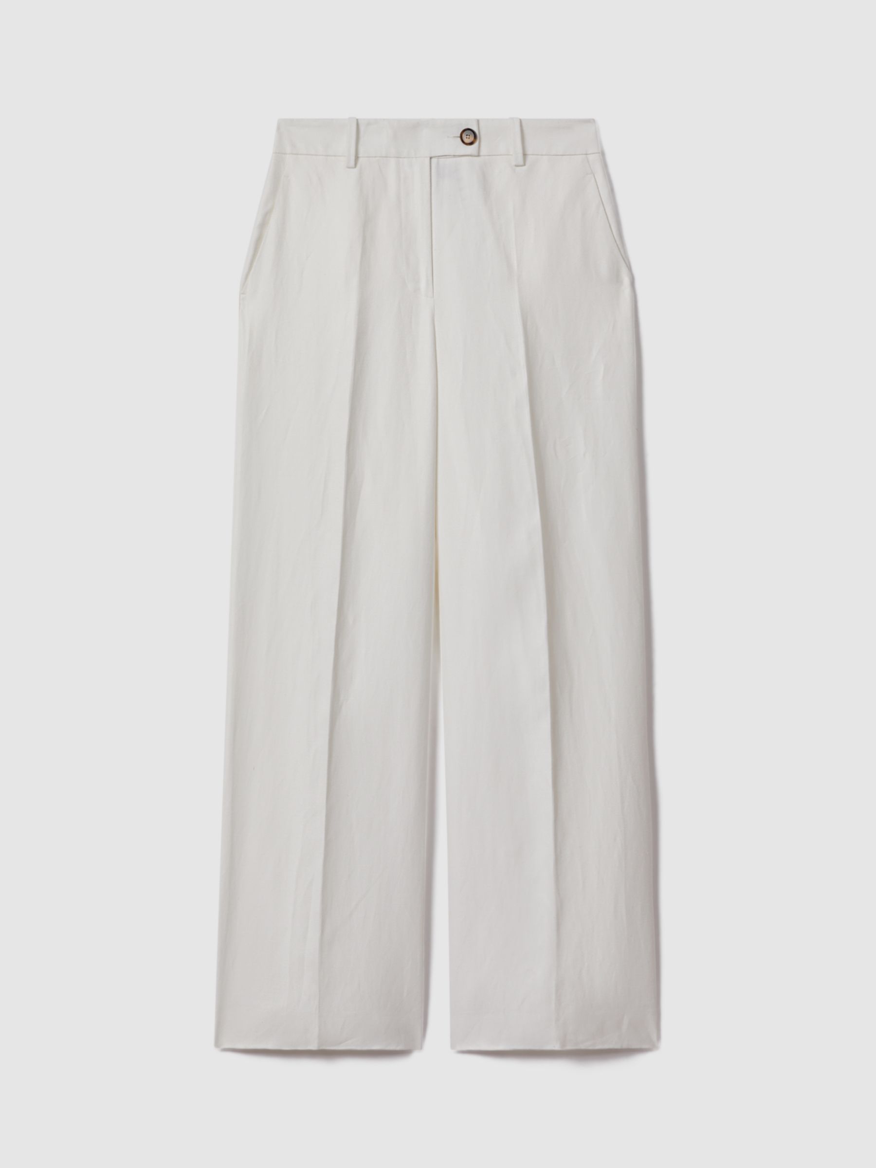 Reiss Lori Linen Blend Wide Leg Trousers, White, 12R