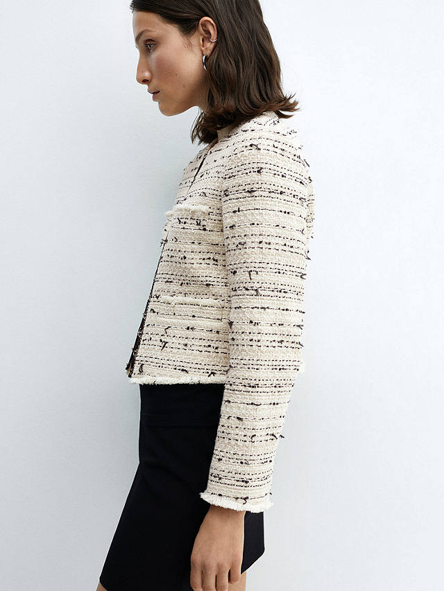 Mango Modena Cropped Tweed Jacket, Cream/Multi