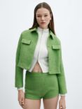 Mango Napoles Cropped Tweed Jacket, Green