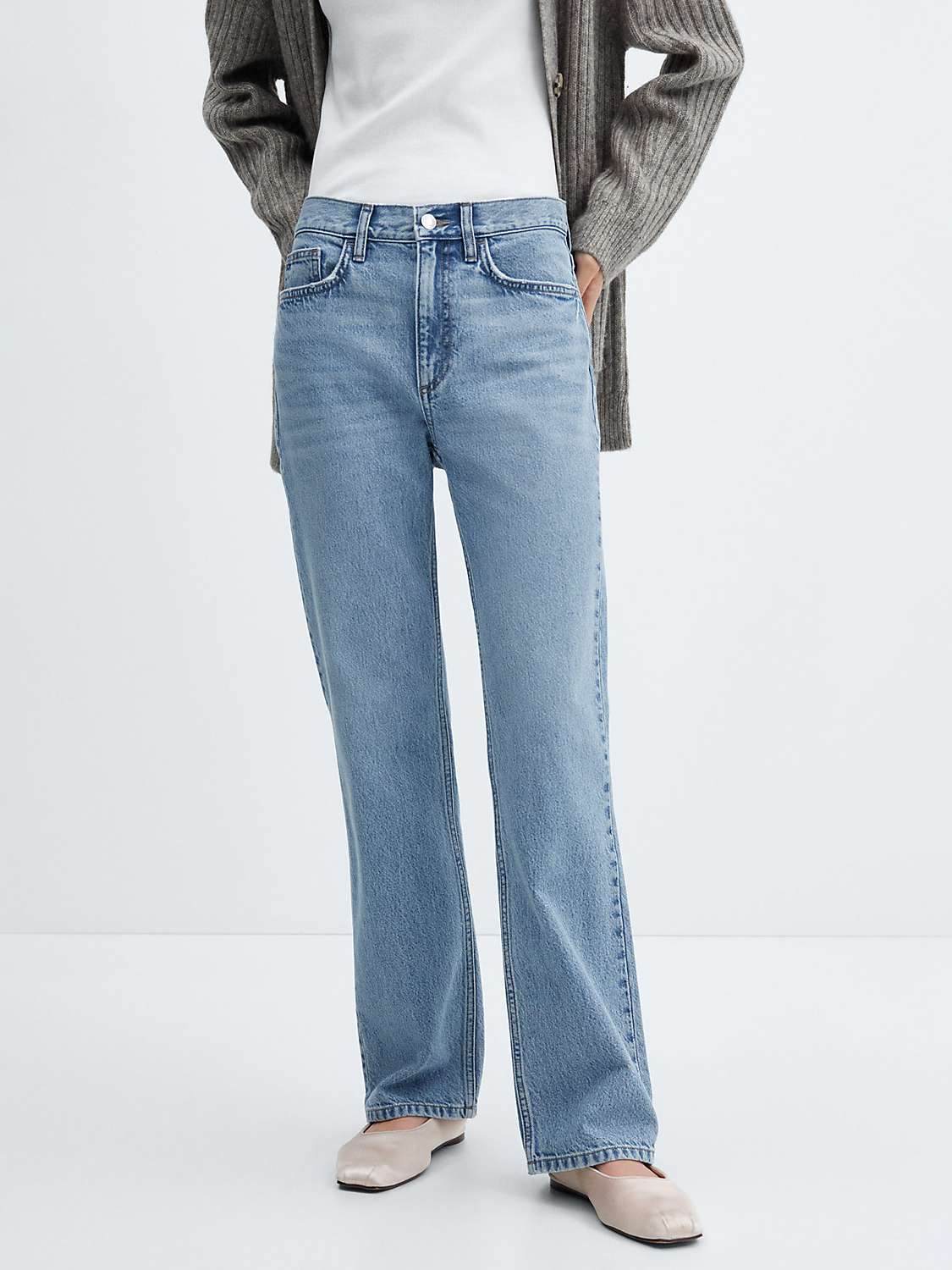Buy Mango Matilda Cotton Straight Leg Jeans, Open Blue Online at johnlewis.com
