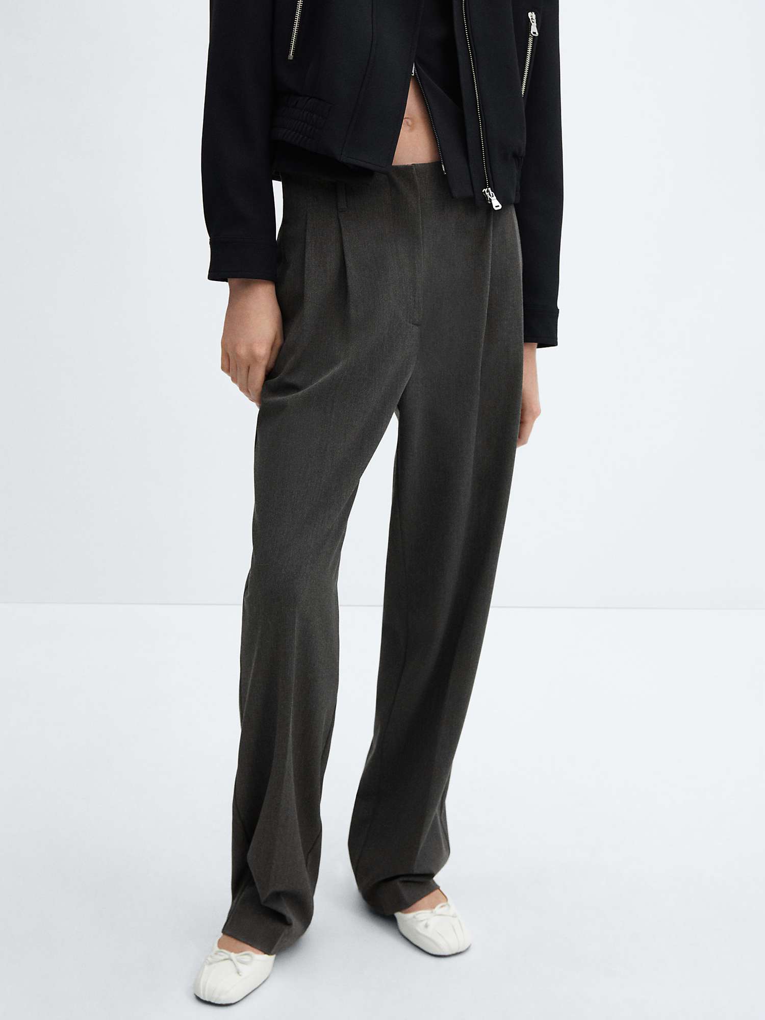 Buy Mango Avril Wide Leg Pleated Trousers, Grey Online at johnlewis.com