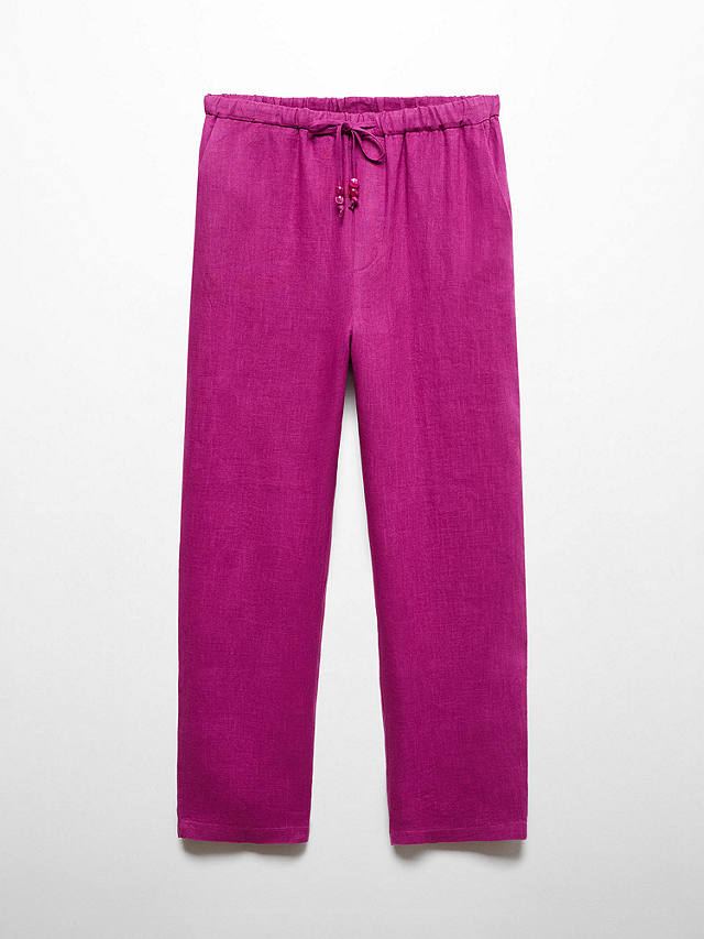 Mango Linen Cropped Trousers, Bright Pink