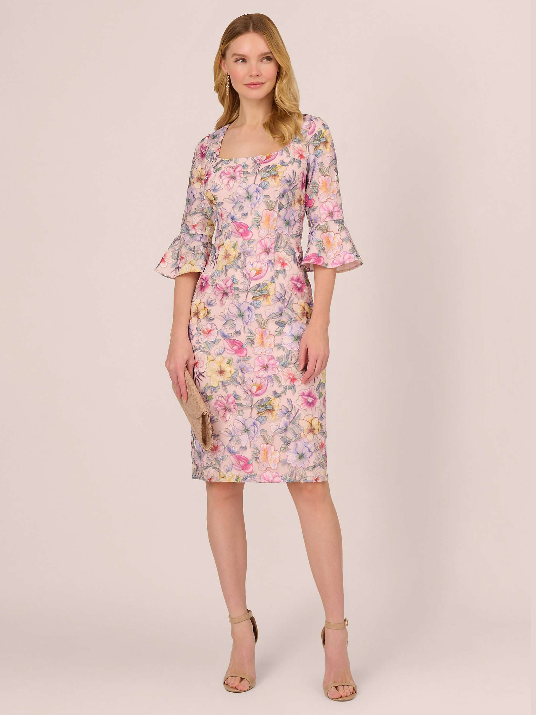 Buy Adrianna Papell Floral Knee Length Dress, Blush/Multi Online at johnlewis.com