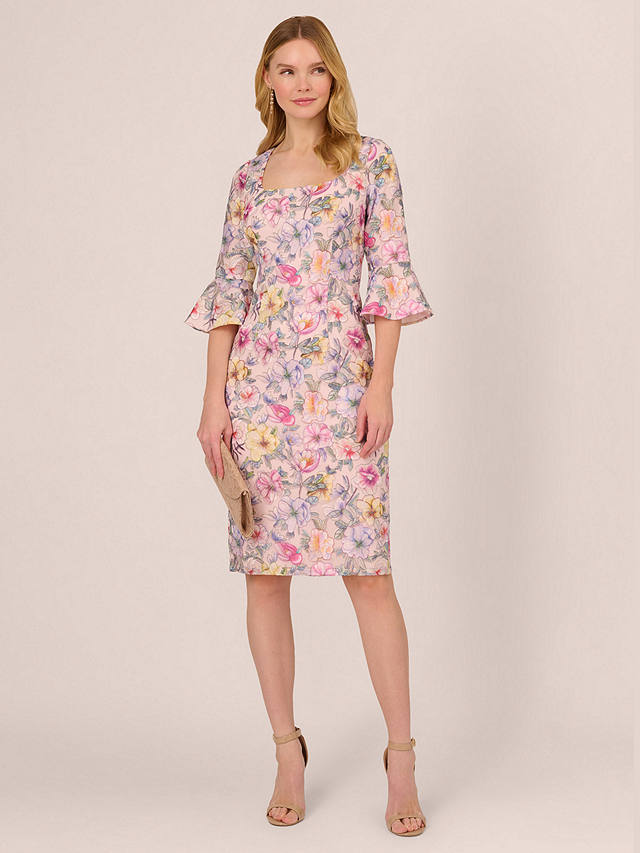 Adrianna Papell Floral Knee Length Dress, Blush/Multi