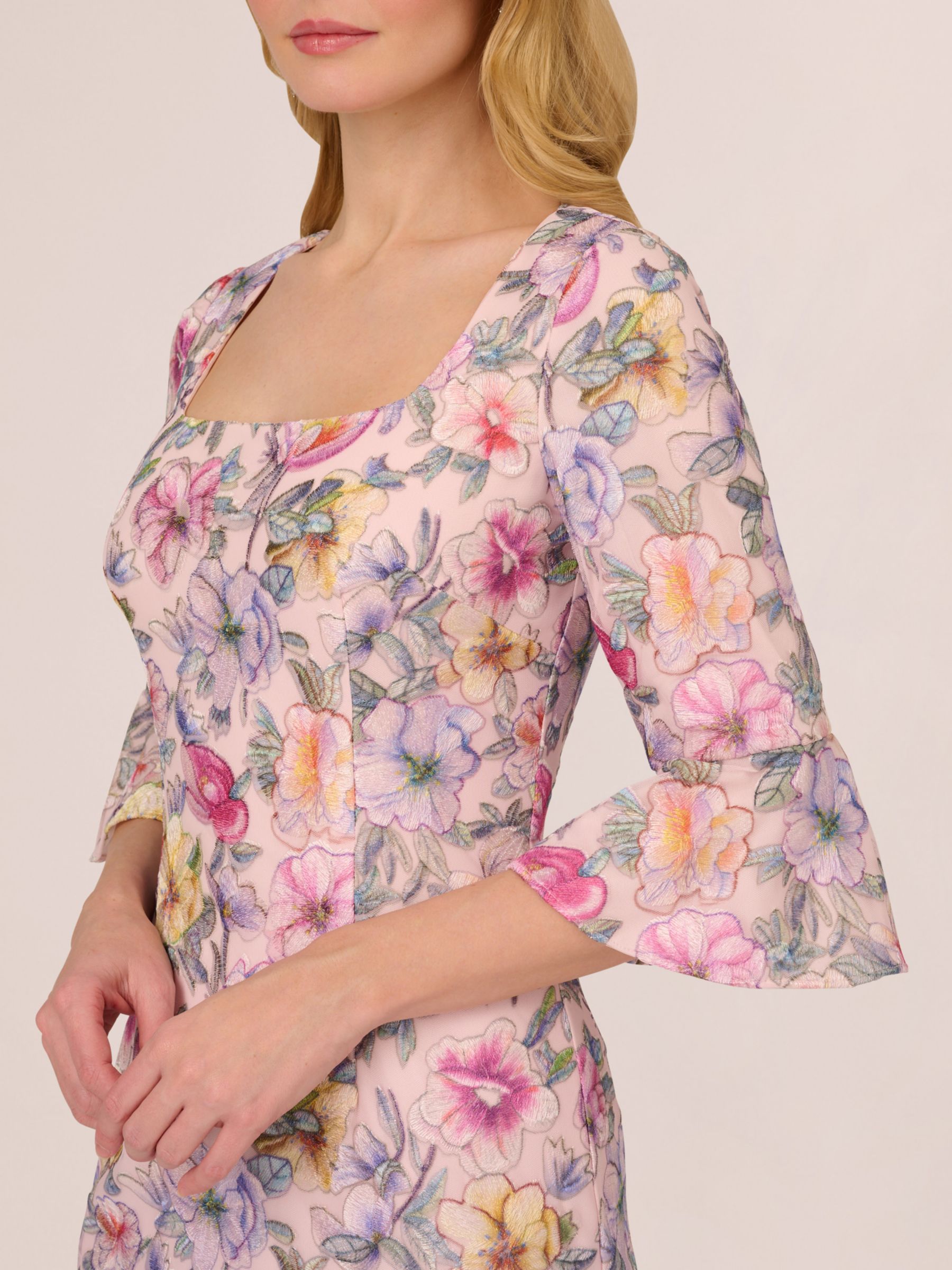 Adrianna Papell Floral Knee Length Dress, Blush/Multi, 6