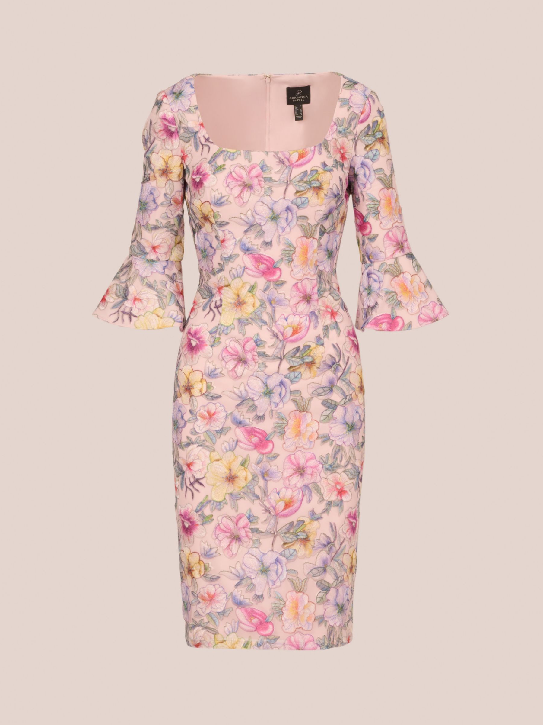 Adrianna Papell Floral Knee Length Dress, Blush/Multi, 6