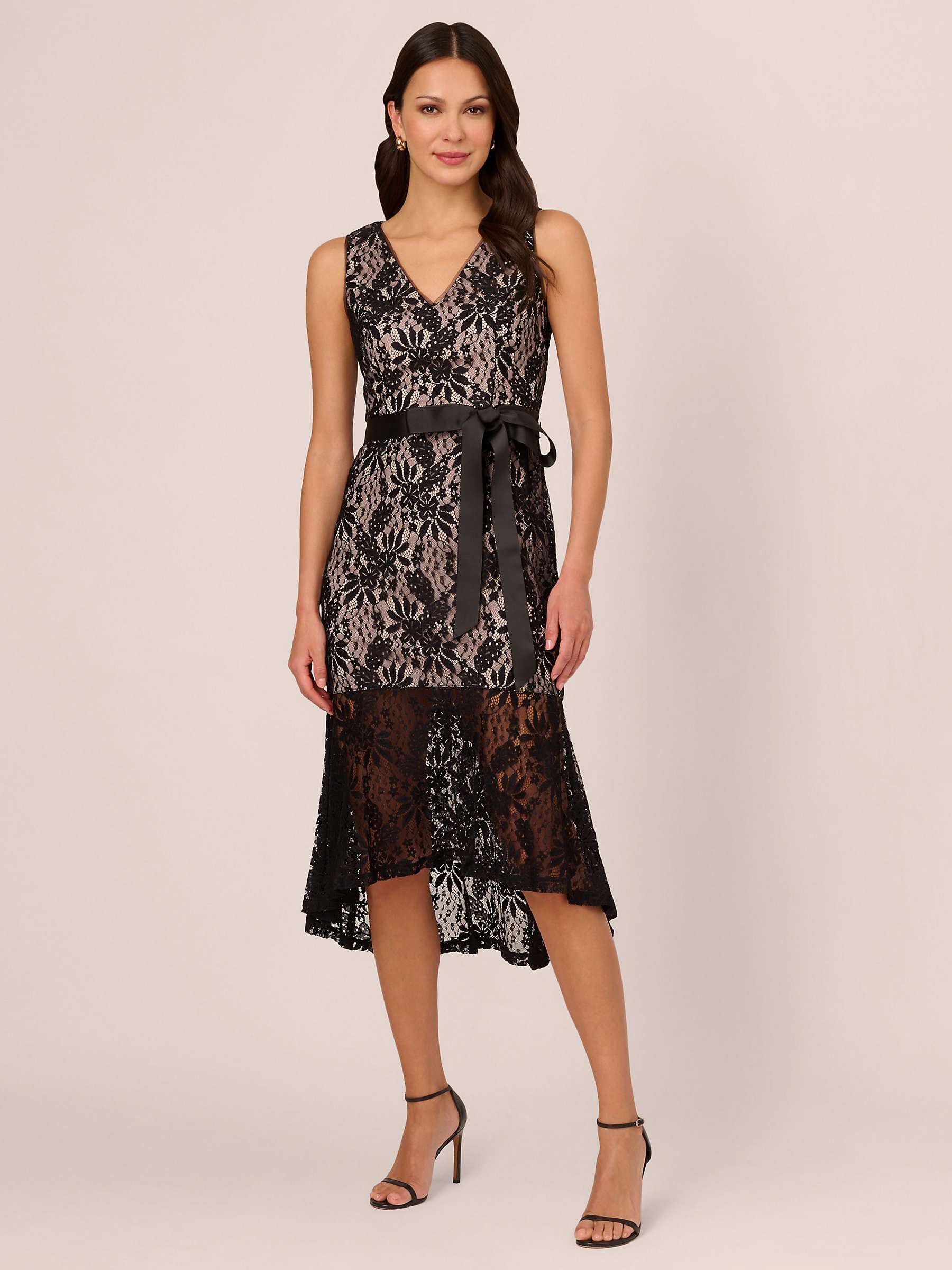 Buy Adrianna Papell Lace Flounce Midi Dress, Black Online at johnlewis.com