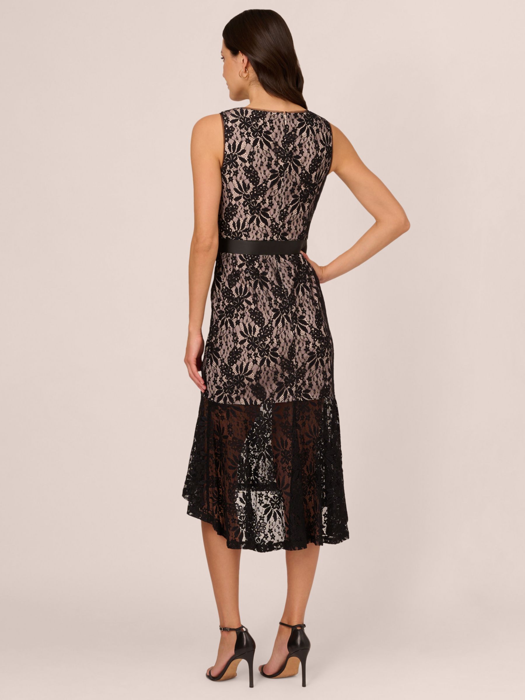 Buy Adrianna Papell Lace Flounce Midi Dress, Black Online at johnlewis.com