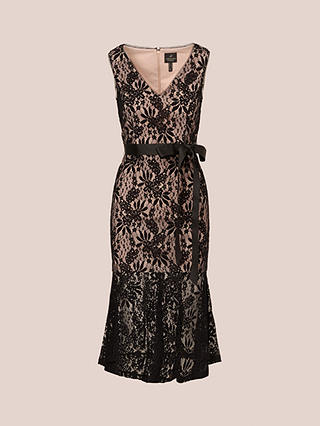 Adrianna Papell Lace Flounce Midi Dress, Black