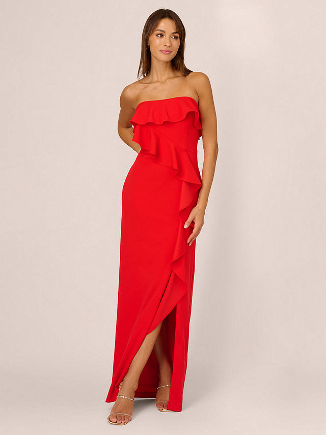 Adrianna by Adrianna Papell Stretch Crepe Ruffle Column Maxi Dress, Flame Red