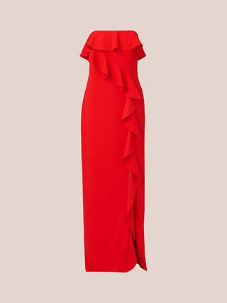 Adrianna by Adrianna Papell Stretch Crepe Ruffle Column Maxi Dress, Flame Red