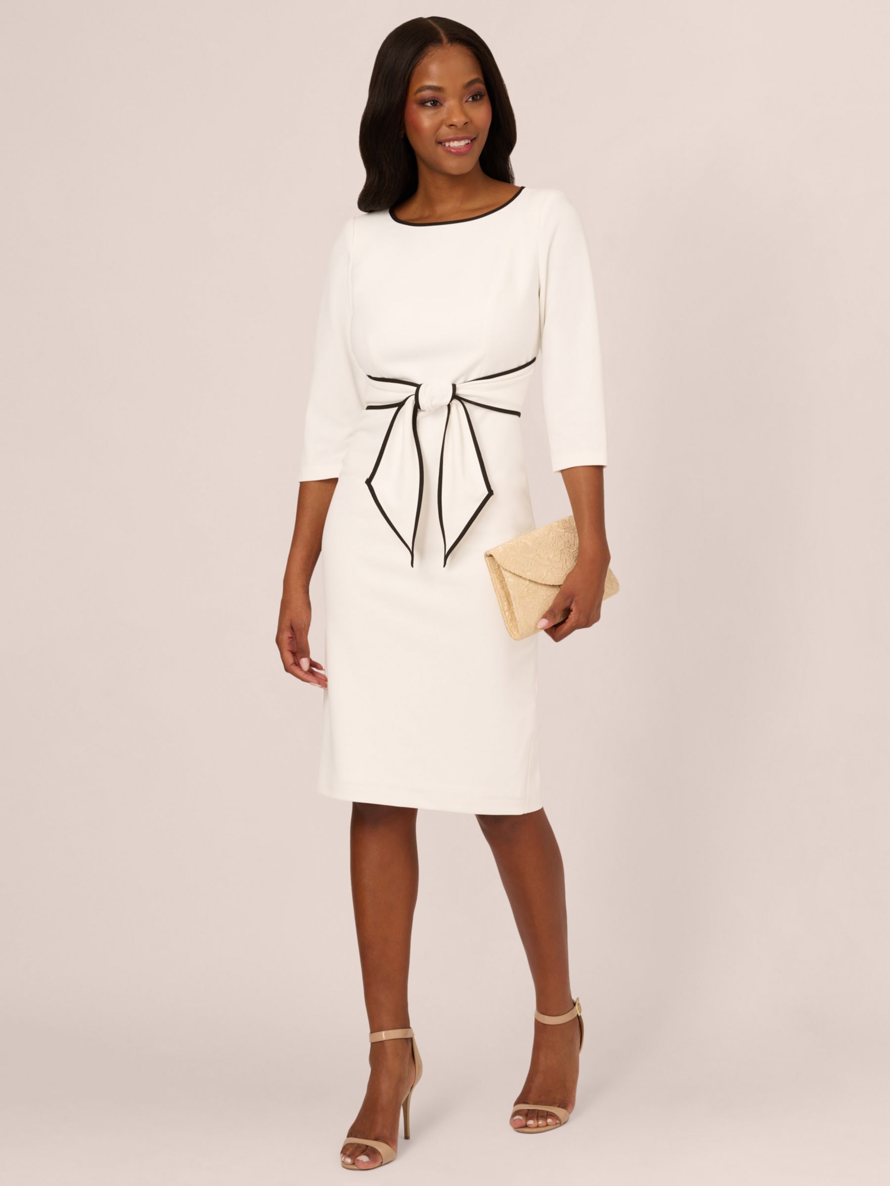 Adrianna Papell Tip Crepe Tie Dress Ivory Black at John Lewis