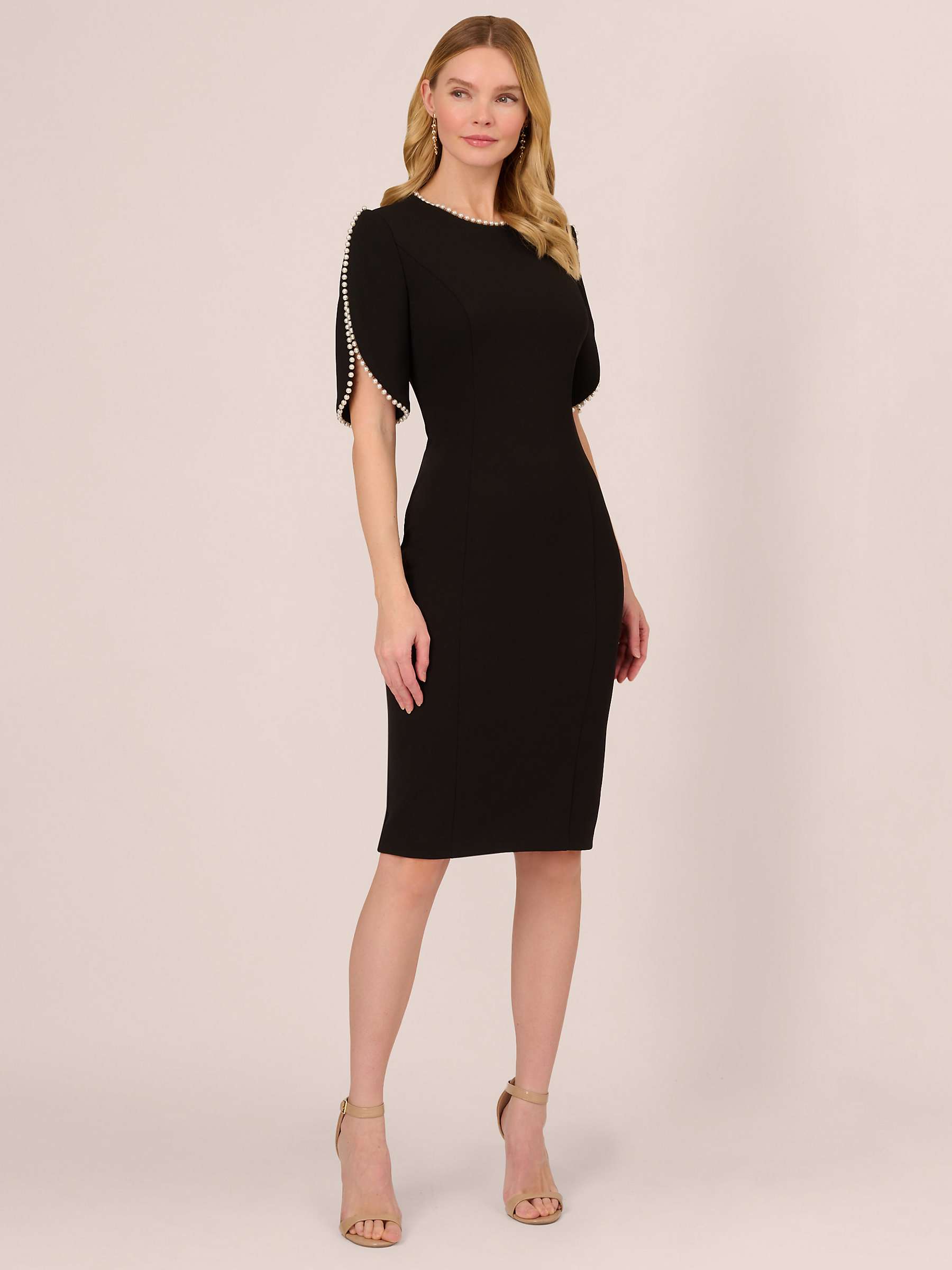 Buy Adrianna Papell Knit Crepe Pearl Dress, Black Online at johnlewis.com