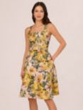 Adrianna Papell Jacquard Floral Flared Dress, Yellow/Multi