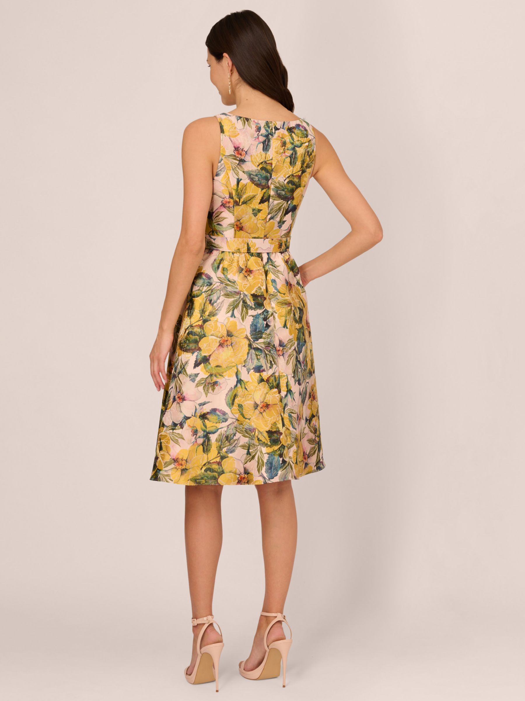 Adrianna Papell Jacquard Floral Flared Dress, Yellow/Multi, 18