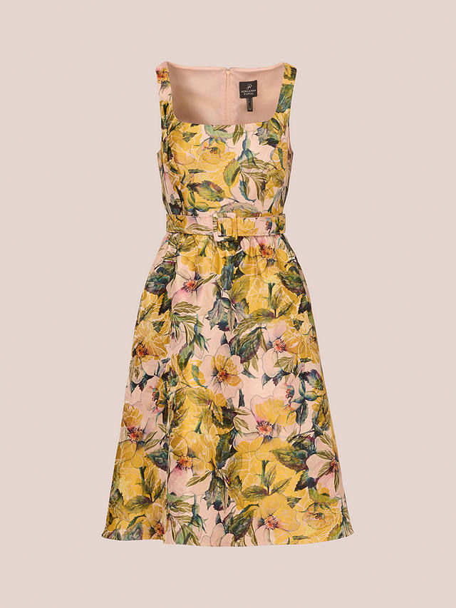 Adrianna Papell Jacquard Floral Flared Dress, Yellow/Multi