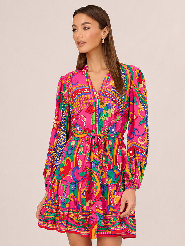 Adrianna by Adrianna Papell Retro Abstract Print Mini Dress, Pink/Multi