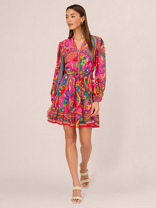 Adrianna by Adrianna Papell Retro Abstract Print Mini Dress, Pink/Multi