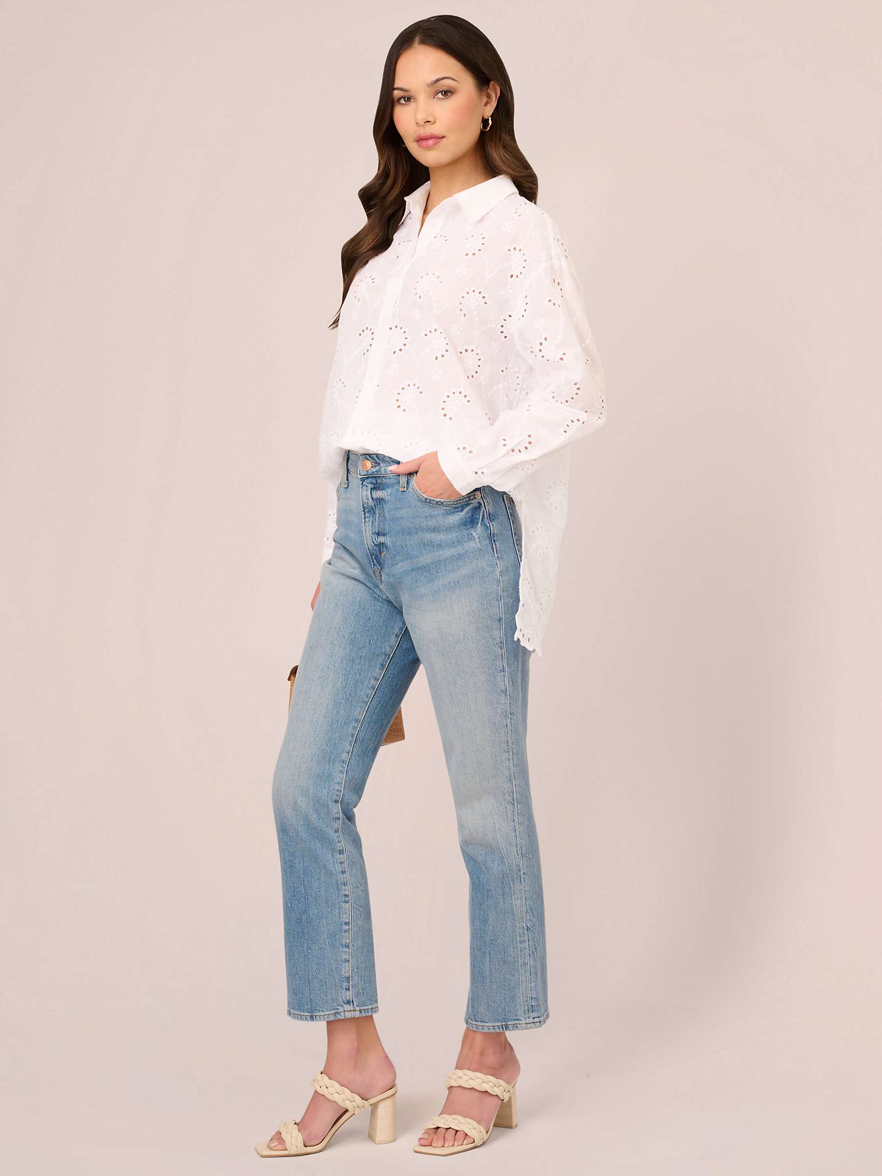 Buy Adrianna Papell Eyelet Broderie Button Front Tunic Shirt, White Online at johnlewis.com