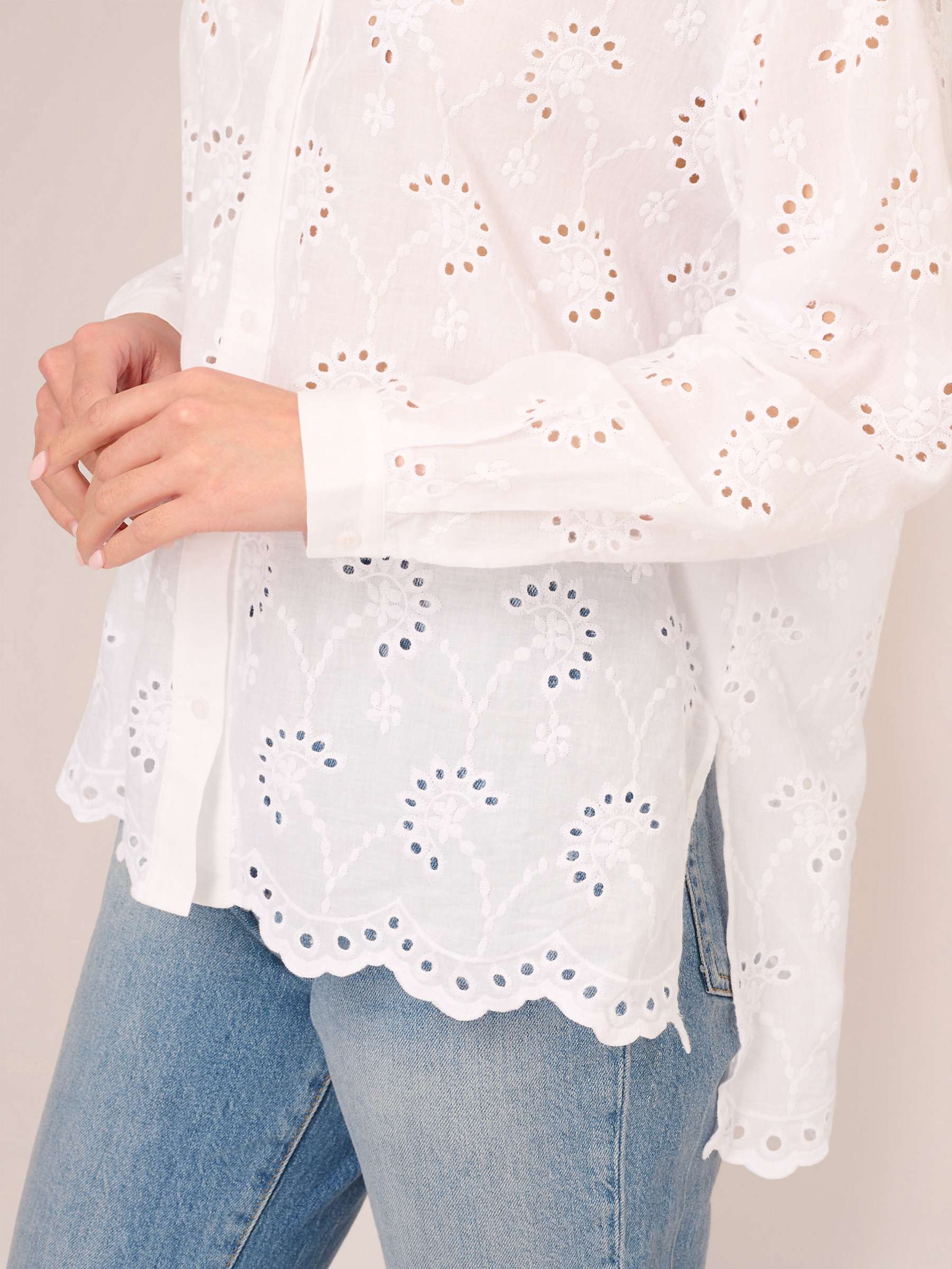 Buy Adrianna Papell Eyelet Broderie Button Front Tunic Shirt, White Online at johnlewis.com