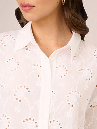 Adrianna Papell Eyelet Broderie Button Front Tunic Shirt, White