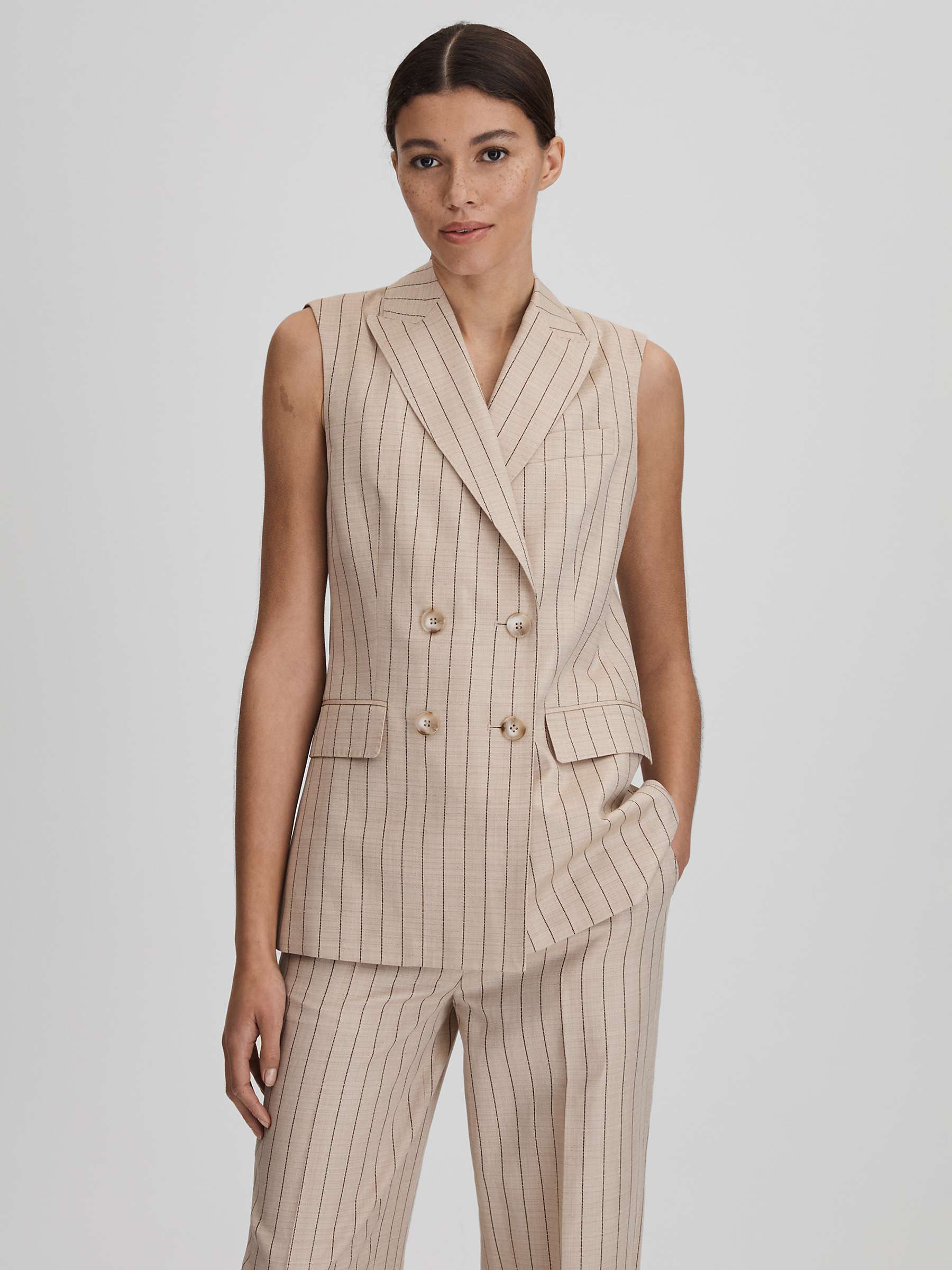 Buy Reiss Odette Wool Linen Blend Double Breasted Pinstripe Waistcoat, Neutral Online at johnlewis.com