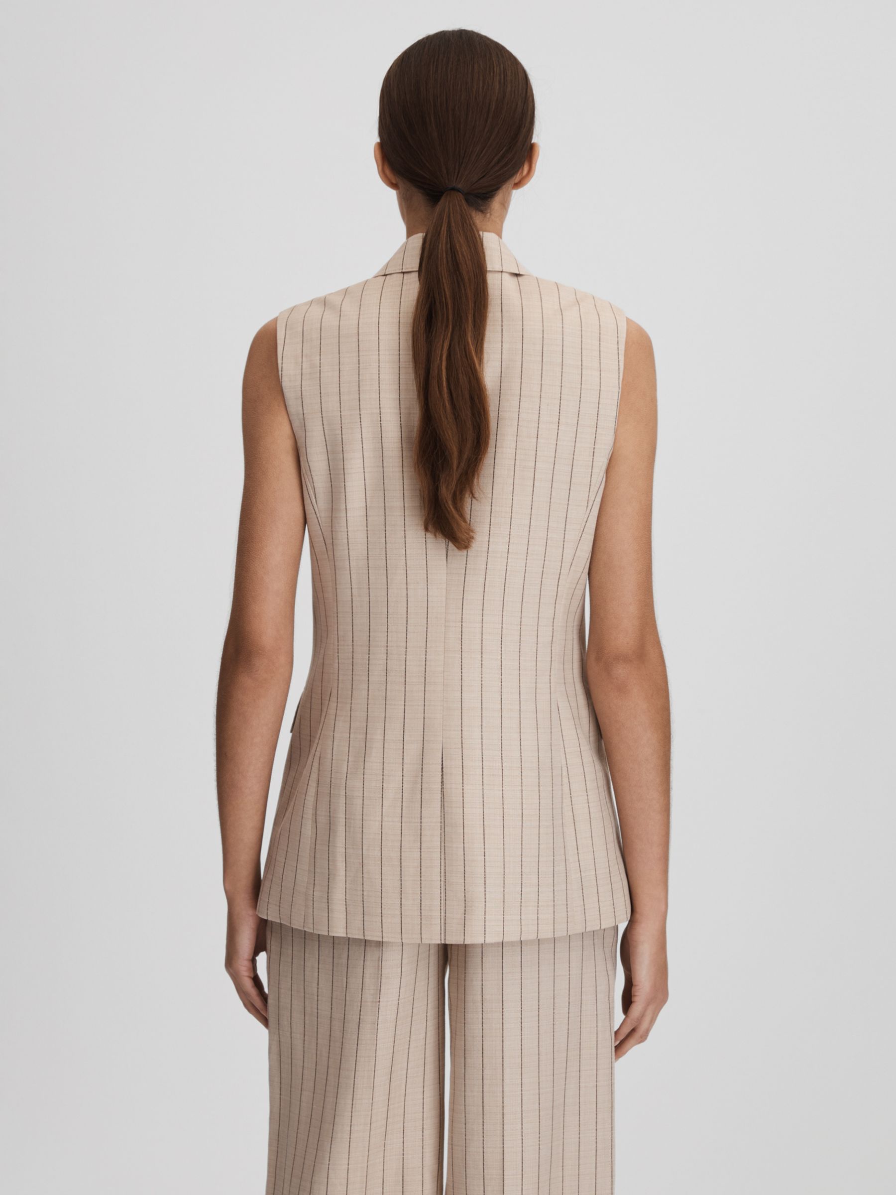 Reiss Odette Wool Linen Blend Double Breasted Pinstripe Waistcoat, Neutral, 14