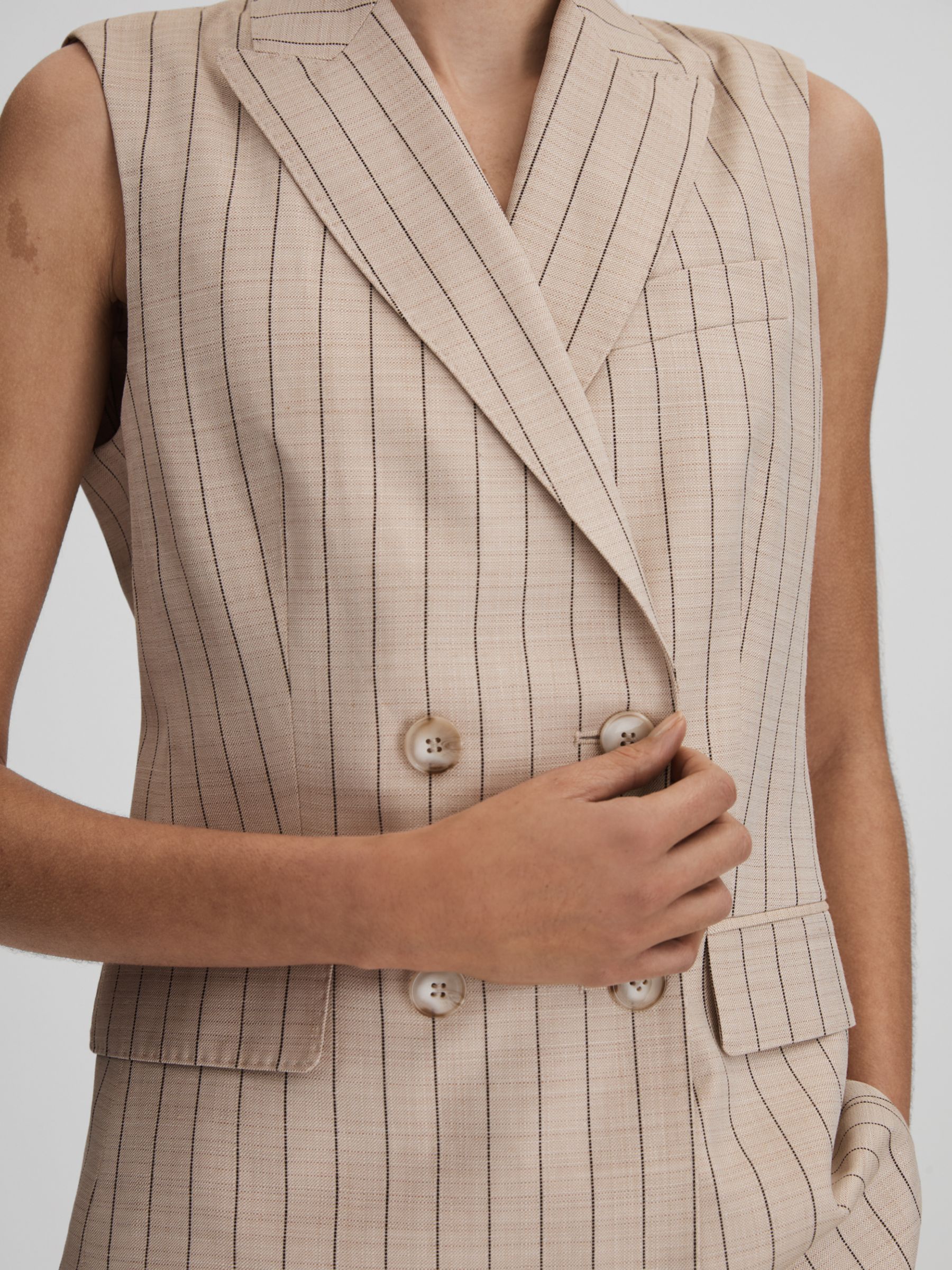 Buy Reiss Odette Wool Linen Blend Double Breasted Pinstripe Waistcoat, Neutral Online at johnlewis.com
