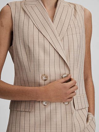 Reiss Odette Wool Linen Blend Double Breasted Pinstripe Waistcoat, Neutral