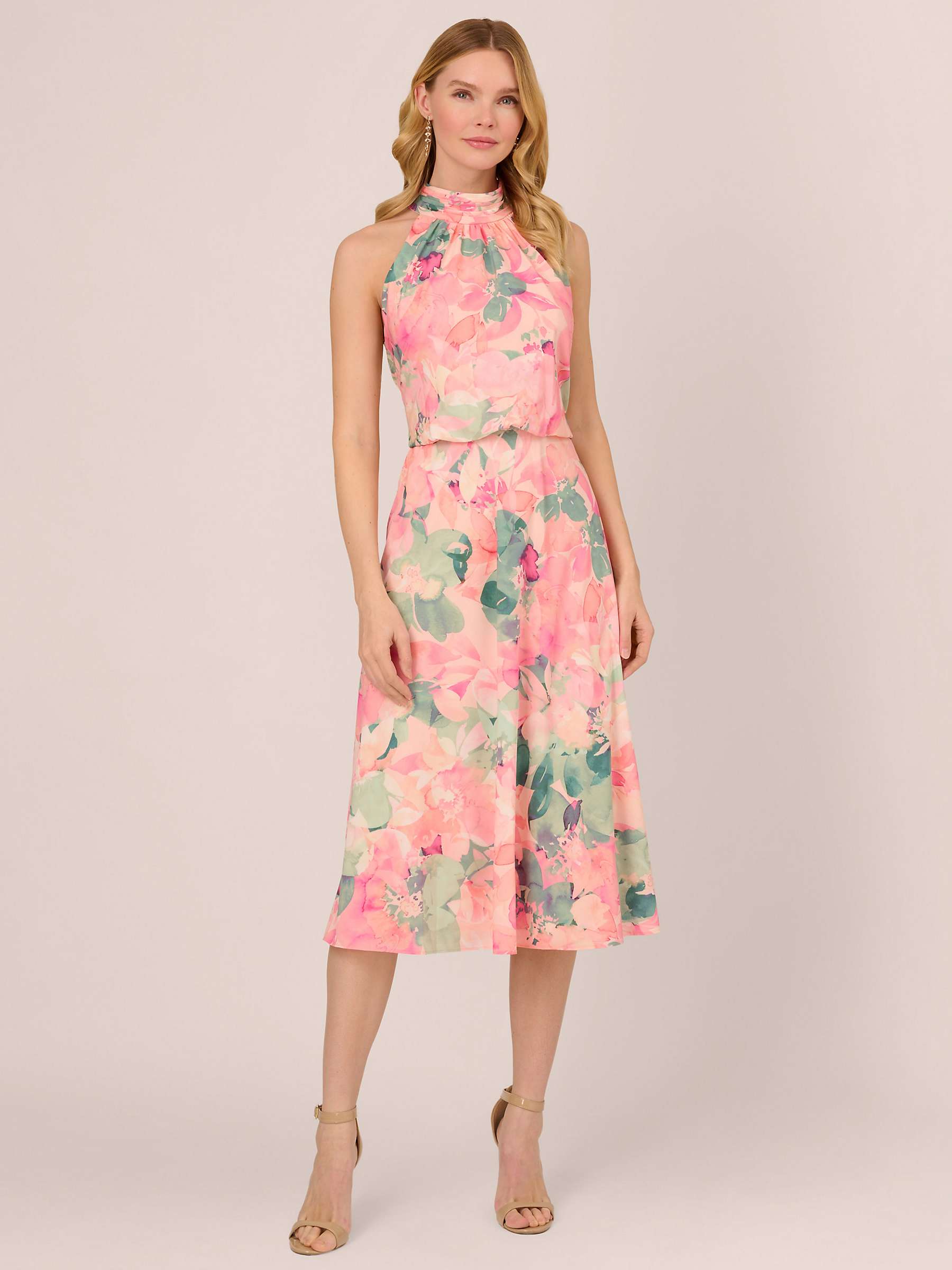 Buy Adrianna Papell Floral Halter Midi Dress, Blush/Multi Online at johnlewis.com