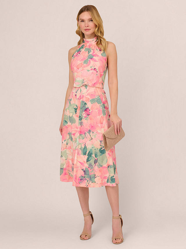 Adrianna Papell Floral Halter Midi Dress, Blush/Multi