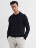 Reiss Trafford Knitted Wool Long Sleeve Polo Top, Navy