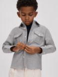 Reiss Kids' Thomas Brushed Cotton Patch Pocket Overshirt, Soft Grey