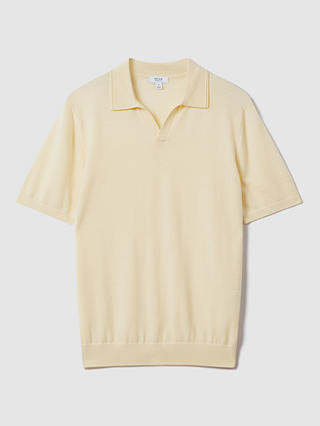 Reiss Duchie Short Sleeve Wool Polo Shirt, Buttermilk Yellow