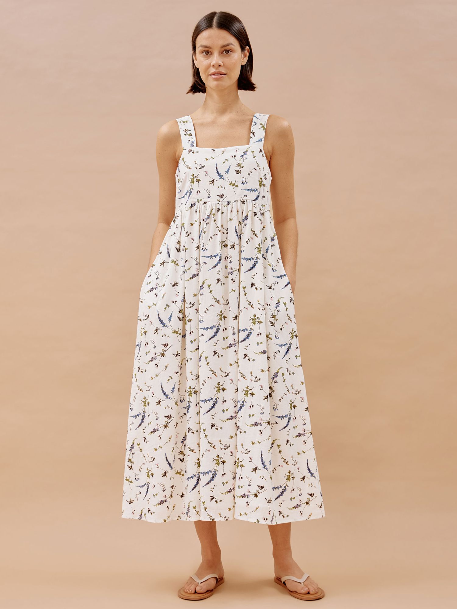 Albaray Sprig Floral Dress, White, 8